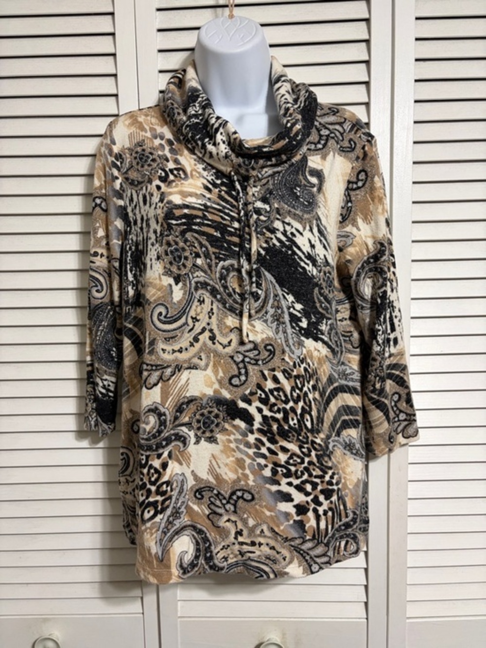Weekends by Chico's Paisley & Animal Print Cowl Neck Top